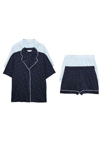 Marks & Spencer Pack de 2 Conjuntos Cortos con Cuello de Solapa Mezcla De Azul M