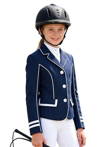 Raenseen Chaqueta De Equitación Clásica con Botones para Niñas para Competiciones Y Traje De Espectáculo Ecuestre Azul Marino 11-12 años