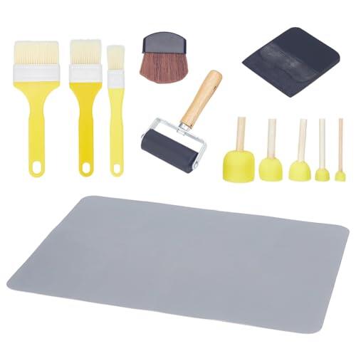 nbeads Juego de 15 herramientas de decoupage esenciales para decoupage, con 5 esponjas, estera de silicona, rodillo de goma, espátula de plástico, pincel de fibra y pincel para colorete para