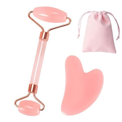 Gua Sha - Rodillo facial con piedra y rodillo facial, incluye rodillo facial de para masaje facial, rodillo de para mejorar la puffiness de los ojos, líneas finas y tonificar la piel