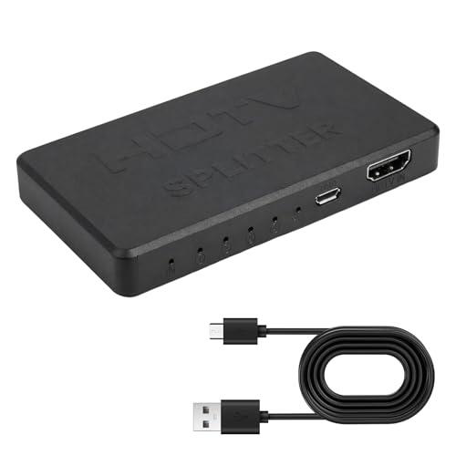 Splitter HDMI 1x4 4K, Duplicador HDMI 1 Entrada 4 Salidas, Soporta HDR 3D EDID HDCP, Duplicación de Pantalla Sincronizada, para TV, Monitor y Proyector, Compatible Full HD 1080P