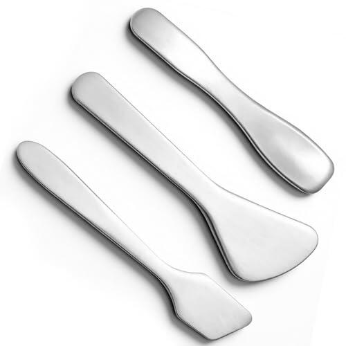 Qianyu 3 mini espátulas de metal para maquillaje para el cuidado de la piel, aplicador de cuchara, masaje cosmético facial, accesorios de belleza reutilizables, herramientas para mezclar muestras