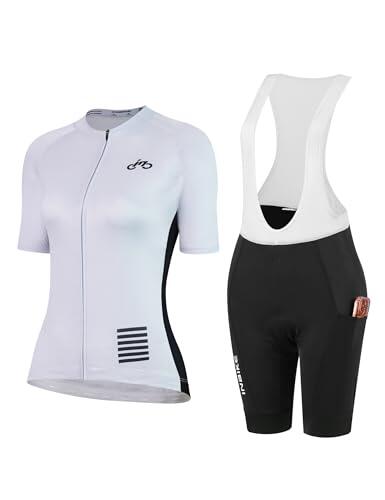 INBIKE Conjunto de maillot de ciclismo bici ciclista manga corta mujer Culotte acolchado + maillot de ciclismo con 3 bolsillos Ropa Pantalone de bici Verano Transpirable Secado rápido Morado L