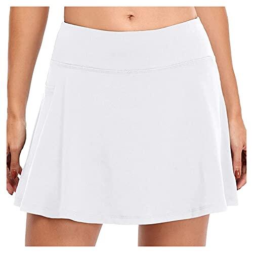 Pantalones cortos de tenis, falda elástica interior con bolsillos, falda deportiva para mujer, Blanco, XL