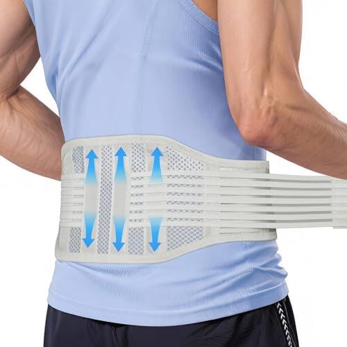 AYBUY Faja Lumbar Hombre y Mujer, Soporte Lumbars Doble Ajuste, Cintura elástica de una sola capa, Cinturón Ejercicio Ortopédico con 4 Férulas placa de acero para Deportes y Uso Diario, M, Gris