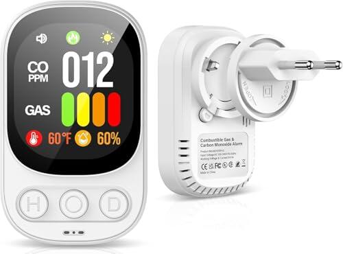 OHFAMO Detector Monóxido de Carbono Detector Gas CO Enchufe Alarma Gas Detector Gas Combustible - Sensor 2en1 CO & Gas Alarma 2s 50ppm Pantalla LCD para Hogar Cocina Garaje Autocaravana