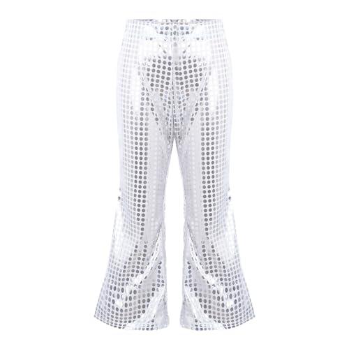 Pantalones Largos Acampanados Pantalon Lentejuelas Niño Niña Retro de Cuero Metálico Brillante para Danza Pantalón Chandal Jazz Cintura Elástica Traje Baile Fiesta Actuación n23