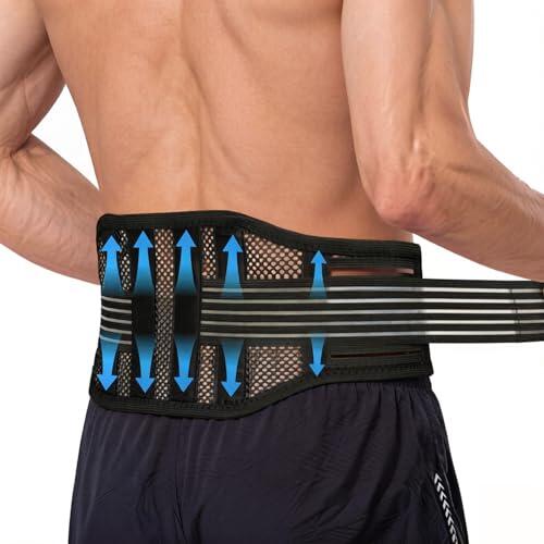 AYBUY Faja Lumbar Hombre y Mujer, Soporte Lumbars Doble Ajuste, Cintura elástica de una sola capa, Cinturón Ejercicio Ortopédico con 4 Férulas placa de acero para Deportes y Uso Diario, L, Negro