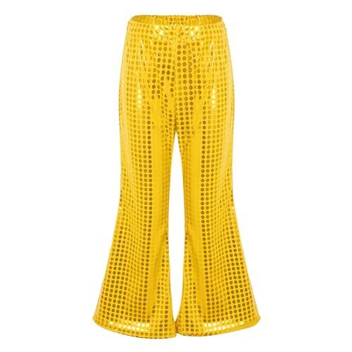 Pantalones Largos Acampanados Pantalon Lentejuelas Niño Niña Retro de Cuero Metálico Brillante para Danza Pantalón Chandal Jazz Cintura Elástica Traje Baile Fiesta Actuación n23