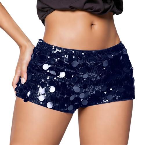 Generisch Elegante mini pantalón corto de festival con lentejuelas brillantes para fiestas informales y actuaciones especiales con ajuste profundo, azul, S