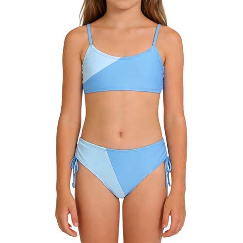 Bikinis Niña Adolescente Trajes de Baño Bikini para Niñas con Tiras Ajustables en Dos Colores Divertidos para Edades de 7 a 16 Años (Sky Blue, 9-10 Years)