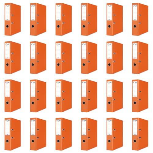 OFFICER PRODUCTS Paquete de 24 Archivadores DIN A4/75 mm/7,5 cm/Naranja/Cartón/Cubierta de plástico PP/Carpetas ranuradas/Carpetas de oficina/Carpetas de cartón/Protectores de bordes metálicos
