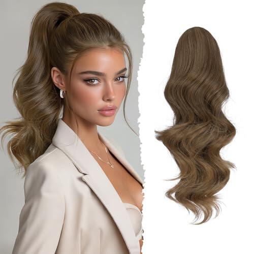Sofeiyan Coleta Postiza Larga Ondulada con Pinza, Extensión de Coleta Natural de Doble Uso, 41 cm de Sintética Pinza de Pelo en Extensión de Trenza para Mujeres, 10T22