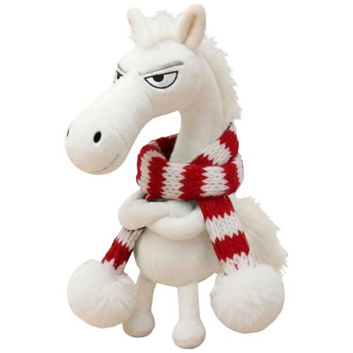 HTU Año del Caballo Mascota de la Suerte Caballo Suave Colgante de Felpa Pequeño Encanto (Blanco) (D)