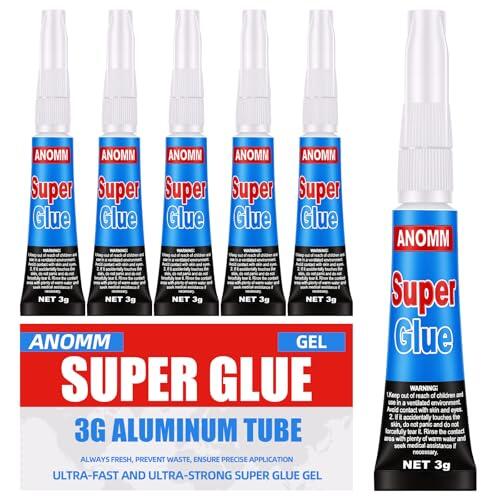 ANOMM 6x3g Super Glue, Superpegamento Gel Extra Fuerte, Evita la obstrucción de la boquilla, Transparente y sin costuras pegamento fuerte, para plástico, Madera, Metal, Vidrio, Cuero y Bricolaje