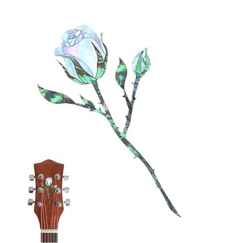 Calcomanías de guitarra, calcomanía de PVC con incrustaciones de magnolia rosa, calcomanías de rosa extraíbles, calcomanías de tabla de guitarra, decoración de bajo, calcomanía con incrustaciones para