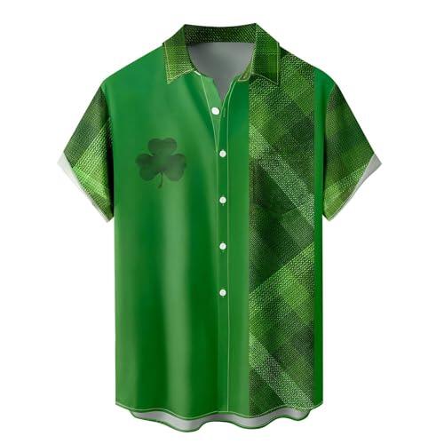 Camisa casual de manga corta para hombre con diseño de estampado completo para primavera y verano, para usar al aire libre en la playa, verde, L
