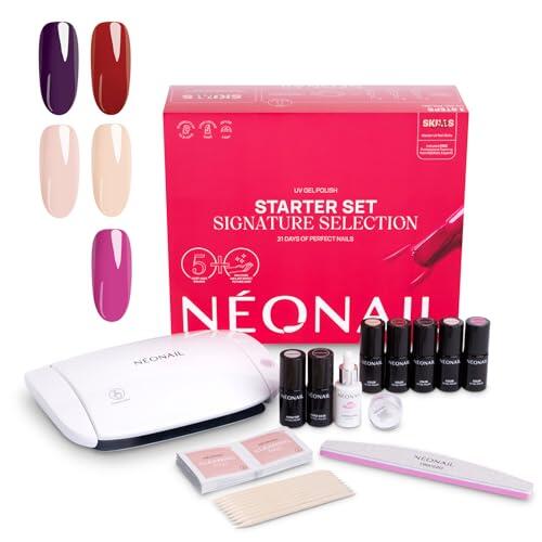NÉONAIL Signature Selection Starter Set - Pintauñas Semipermanentes - Lampara Uñas Semipermanentes - Gel Uñas - Top Coat - Lampara de Uñas UV/LED 22W/48 - Manicura - Base Coat - Colores Uñas - Kit