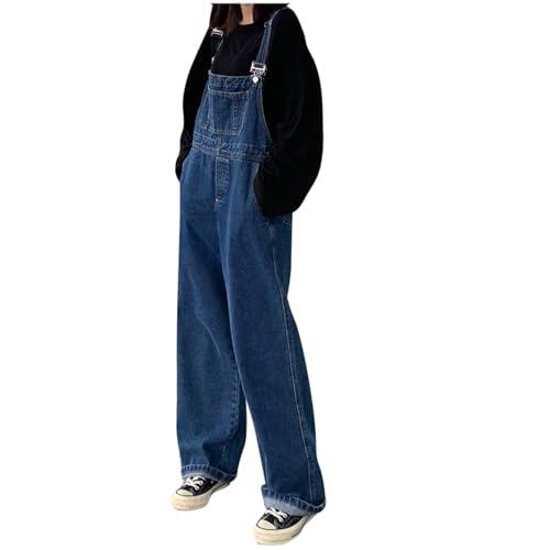 LXGKEKSKG Mono de mujer de pantalones vaqueros | Peto recto de pierna ancha con babero ajustable | Para casual, look de trabajo y ropa de calle, Azul-B., M