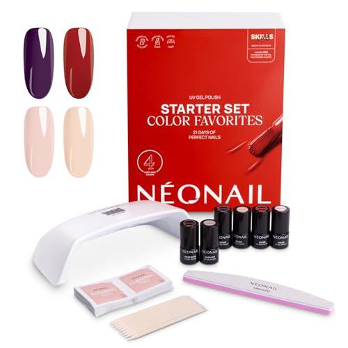 NÉONAIL Color Favorites Starter Set - Pintauñas Semipermanentes - Lampara Uñas Semipermanentes - Gel Uñas - Top Coat - Lampara de Uñas UV/LED 10W/36 - Manicura - Base Coat - Colores Uñas - Kit