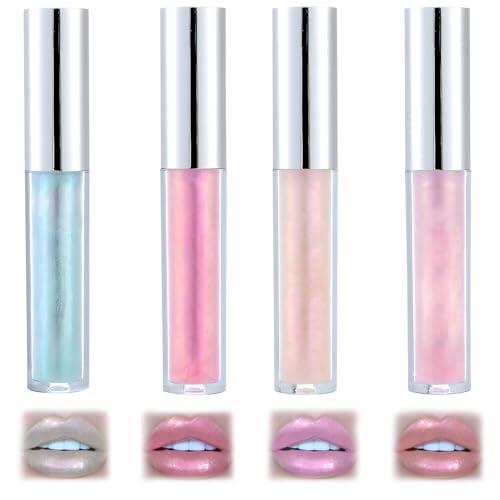 4 Piezas Gloss Labios, Brillo De Labios Diamond Glaze, Brillo Perlado Lipgloss, Multicolor, Cambia De Color, Resistente Al Agua Y A Las Manchas, De Larga Duración Y No Pegajoso (4 Colores)