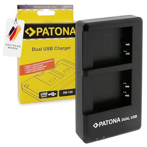 PATONA Cargador Dual para batería DB-120 Compatible con Ricoh GR IV, USB-C 5V/2,1A, 4,4V 750mA x2, Carga 2 baterías a la Vez con protección contra sobrecarga y sobrecalentamiento, Incl. Cable USB C