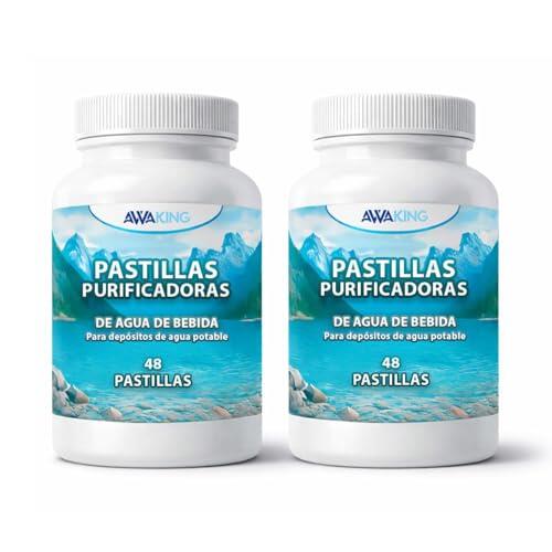 AWAKING Pack 2 x 48 Pastillas Potabilizadoras de Agua | Tratamiento hasta 19.200 Litros | 200L por Pastilla | Ideal para Depósitos, Bidones y Caravanas.