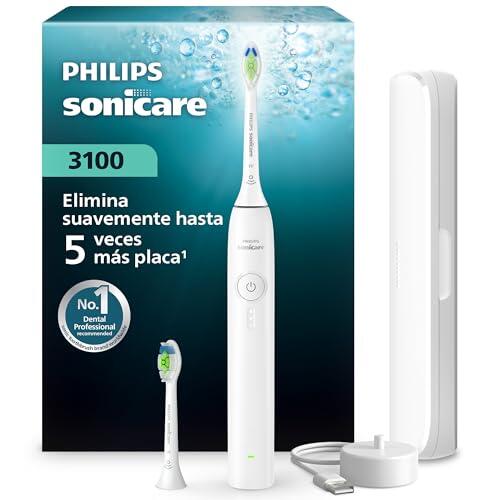 Philips Sonicare Serie 3100 - Cepillo dental sónico con sensor de presión, 3 niveles de intensidad, función EasyStart, SmarTimer, autonomía de 14 días, estuche, blanco, HX4034/21, [Nuevo]