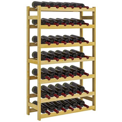 HOMCOM Botellero de Madera para 42 Botellas, Botellero para Vino de 7 Niveles, para Cocina, Comedor, Bar, 63x25x102 cm, Natural