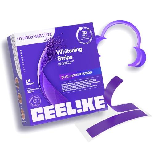 CEELIKE Tiras blanqueadoras moradas para dientes - Fórmula con PAP + nHAP - Tecnología correctora de color violeta - 14 tiras (7 usos) - Aptas para dientes sensibles