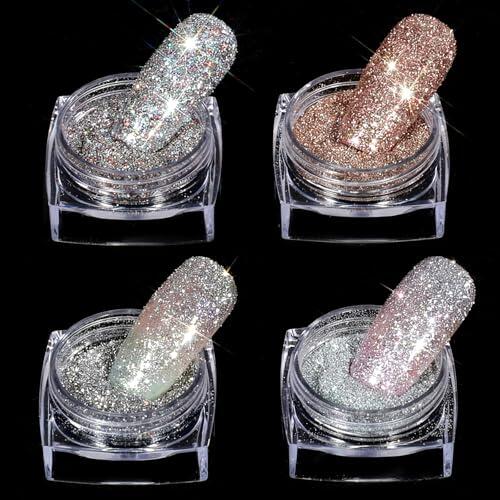4 tarros de polvo de uñas cromado para uñas, perlas cromadas, polvo de uñas, decoración de uñas, efecto iridiscente, efecto espejo metálico para resina, artesanía, arte de uñas, 4 colores
