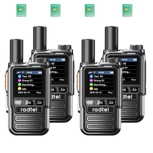 Radio Radtel P8 PoC (Push-to-Talk por Celular), walkie-talkies portátiles de Alcance Ilimitado a Nivel Nacional, radios bidireccionales Recargables con Linterna (Paquete de 4 con 4 SIM)