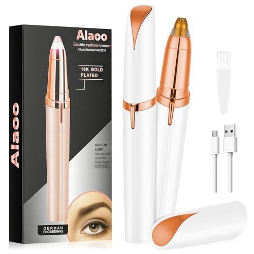 Alaoo Depiladora Facial Mujer, Depiladora Cejas Mujer Eléctrica, Sin dolor Eléctrica Removedor de Vello Facial, Portátil, USB Recargable y Luz LED, para Cara Nariz Labio (Blanco)