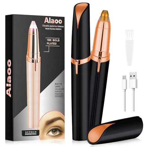 Alaoo Depiladora Facial Mujer, Depiladora Cejas Mujer Eléctrica, Sin dolor Eléctrica Removedor de Vello Facial, Portátil, USB Recargable y Luz LED, para Cara Nariz Labio (Negro)