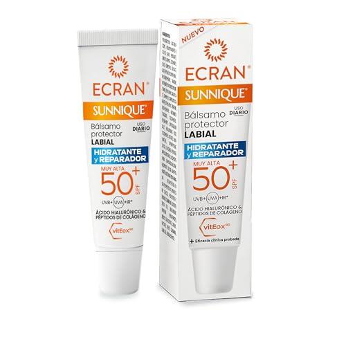 Ecran Sunnique Bálsamo Protector Labial SPF 50+ – Hidratante y Reparador con Ácido Hialurónico y Péptidos de Colágeno – 10 ml