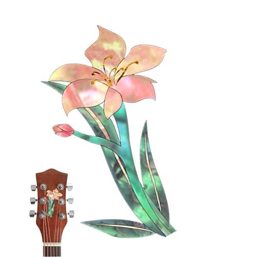 Calcomanía para guitarra, incrustaciones de magnolia rosa, decoración de bajo, calcomanías de tablero de guitarra, incrustaciones para cabezal, decoraciones de instrumentos musicales