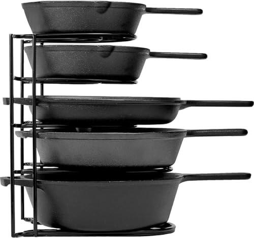 SMH LINE Organizador de cacerolas y sartenes resistente para sartenes de hierro fundido, ollas, sartenes, tapas, estante de acero duradero de 5 niveles para mostrador de cocina y armario