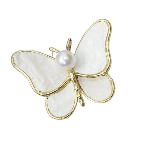 Broche de alas de mariposa con incrustaciones de perlas, joyería cómoda de llevar, materiales de aleación, diseño de broche de aleación, talla única, como se describe