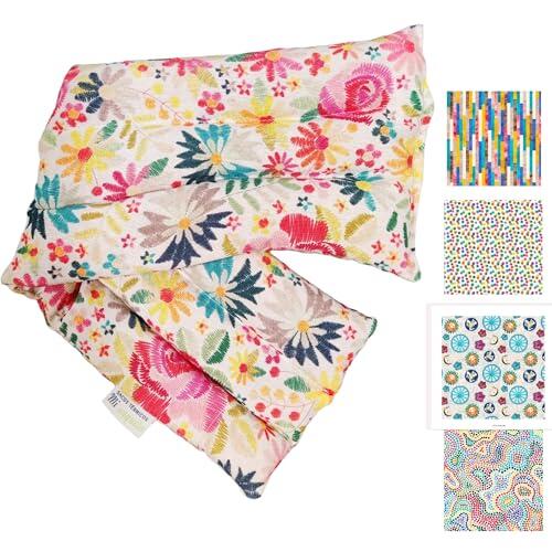 Saco de Semillas para Microondas 45x14 cm –Saquito Térmico Cervical con Lavanda– Bolsa Térmica de Calor y Frío – Saco Térmico para Microondas -Almohadilla Térmica Menstrual - Saco Microondas (N-FLORES