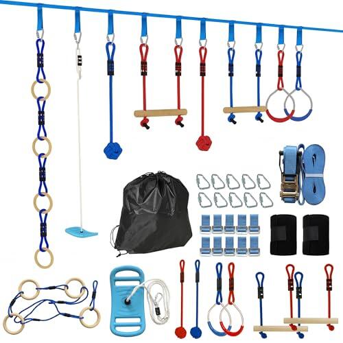 AIYAPLAY - Campo de obstáculos para niños, 10 m, carga 100 kg, Slackline y bolsa de transporte, equipo de juego al aire libre para niñas y niños, fácil instalación, multicolor
