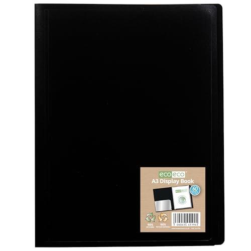 eco-eco Eco194 - Carpeta para libros, tamaño A3, 100% reciclado, 60 bolsillos, cubierta flexible, color negro