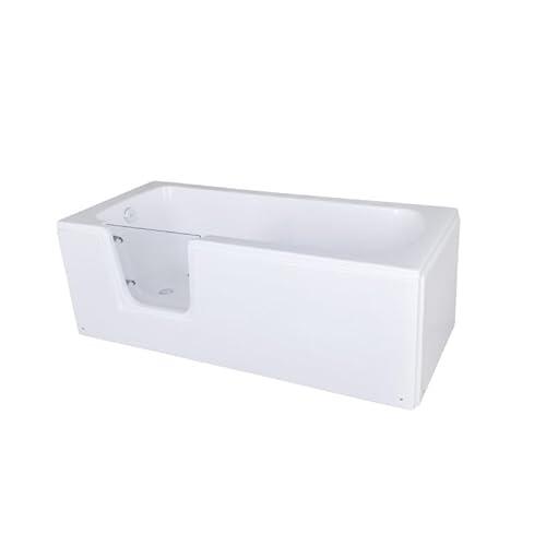 BELVIT Bañera para personas mayores 170x75 cm - Bañera con puerta, entrada por la izquierda, bañera de ducha sin barreras de acrílico sanitario, bañera rectangular con marco de acero inoxidable, pies