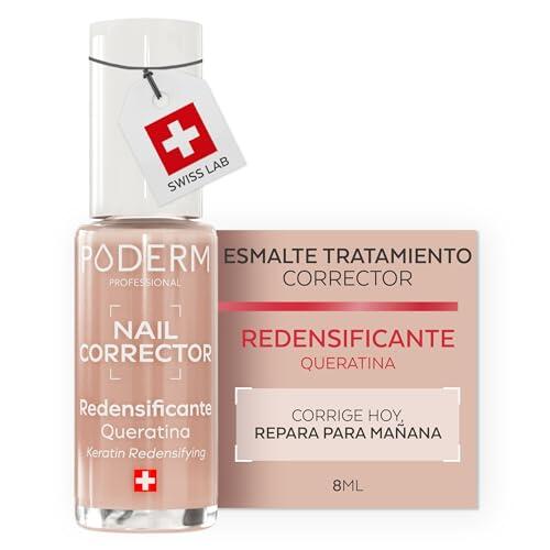 PODERM Esmalte Tratamiento Uñas Corrector y Perfeccionador – Queratina | Redensificante y Endurecedor 8 ml | Refuerza Estructura de la uña con Acabado Nude Natural | Desarrollado por Podólogo en Suiza