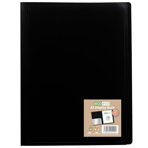 eco-eco Eco192 - Carpeta para libros, tamaño A3, 100% reciclado, 20 bolsillos, cubierta flexible, color negro