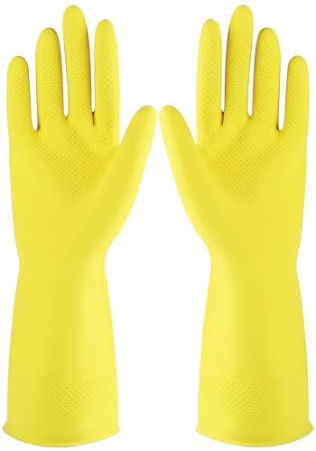F8WARES Guantes de goma reutilizables para limpieza, cocina, utensilios de lavavajillas, jardinería, industrial, seguridad, construcción y más, guantes impermeables para baño e inodoro (amarillo, 1