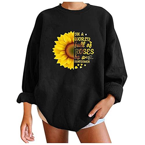 Generisch Sudadera informal de manga larga para mujer con estampado moderno como camiseta holgada de gran tamaño para atuendos casuales de moda, Negro , XL