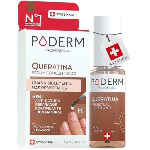 Poderm 5 en 1 Sérum Booster Uñas - Queratina | Tratamiento Preventivo Antirotura & Endurecedor para Reforzar de las Uñas Frágiles - 6 ML | 100% Natural - Desarrollado por un Podólogo en Suiza