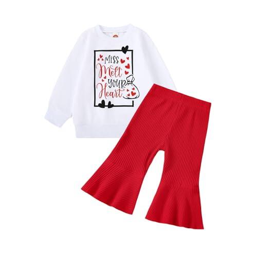 Generisch Elegante juego de dos piezas para niños, camiseta de manga corta con pantalones para niñas y niños como regalo de San Valentín, Blanco, 4-5 años