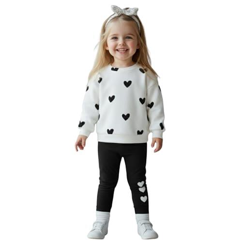 milano kids - Chándal para niña, 2 – 6 años, diseño de corazones, 2 piezas, algodón, sudadera y pantalones de correr, traje cómodo, temporada media temporada, color blanco y rosa morado