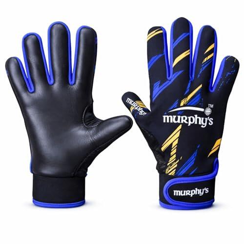 Murphy's Vision - Guantes gaélicos GAA Premium con Mango de látex con Dedos ventilados, Correa de muñeca Ajustable, Control de Pelota en Clima húmedo, Negro/ámbar/Azul, Talla 10 - L